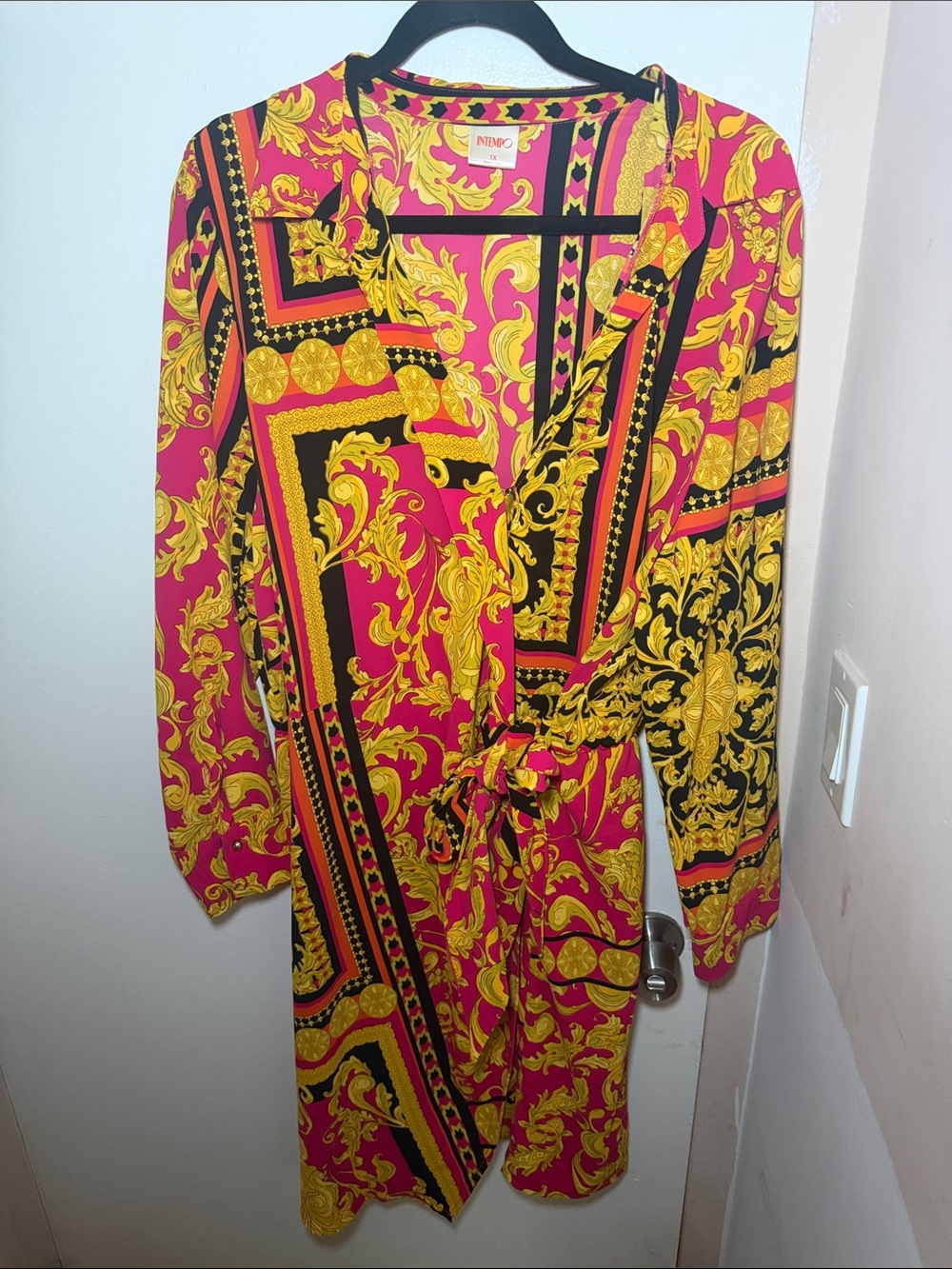Fuchsia & Gold Baroque Wrap Dress